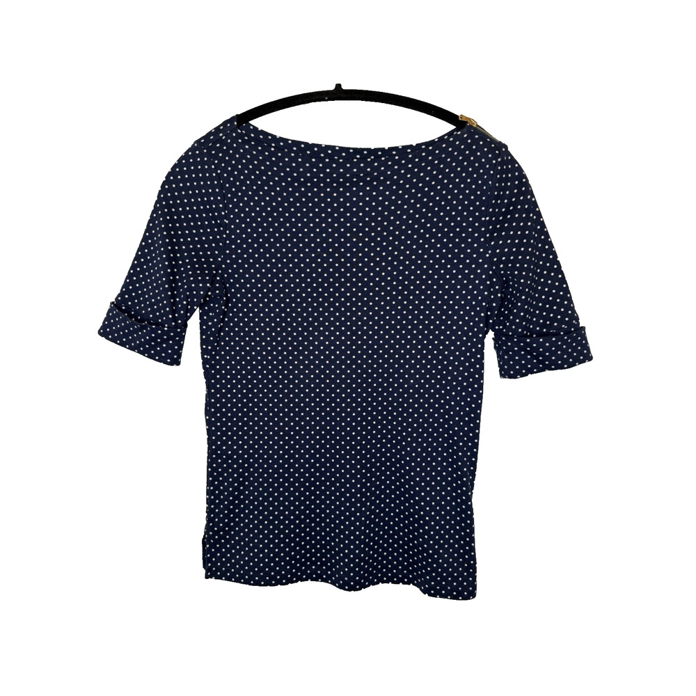 Lauren Ralph Lauren Women’s Short Sleeve T-Shirt Small Navy With White Polkadots